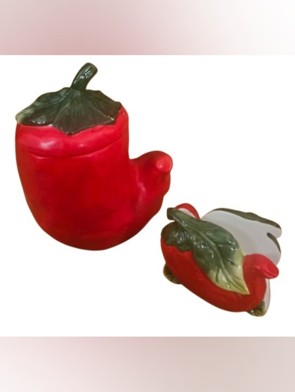 *3 pc KMC Vintage CERAMIC RED CHILI PEPPER Cookie Jar & Napkin Holder